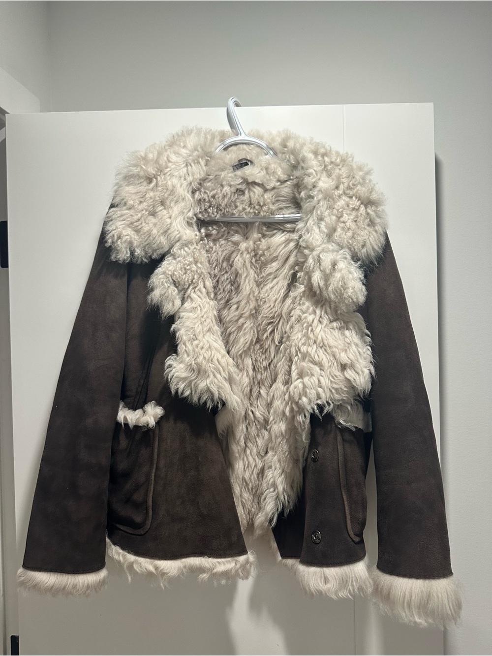 Miu Miu Dark Brown Suede Teddy Jacket with Cream Shearling Trim